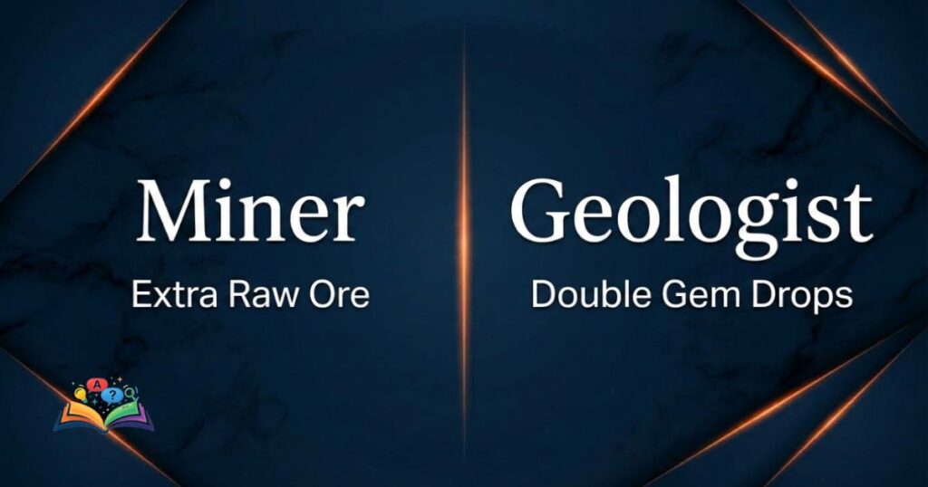 Split layout comparison showing the function differences between Miner and GeologistSplit layout comparison showing the function differences between Miner and Geologist