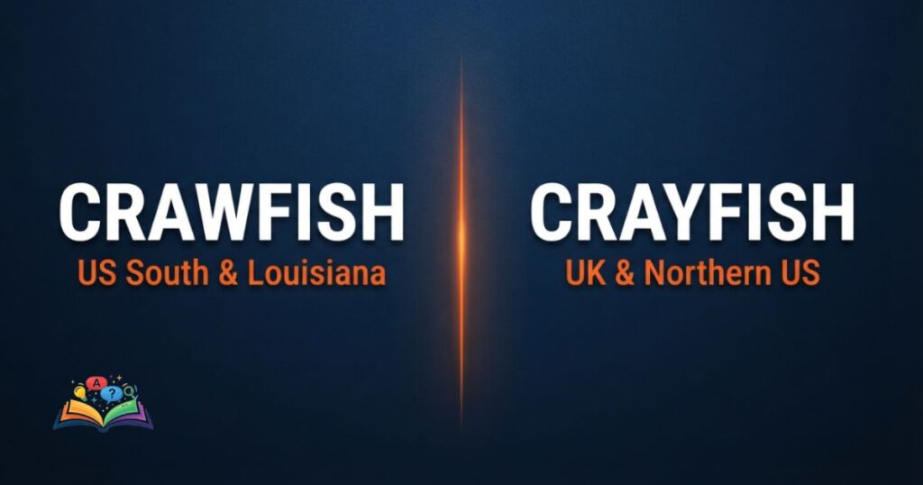 Comparison image showing Crawfish used in US Southern dialects versus Crayfish used in UK and Northern US regions.