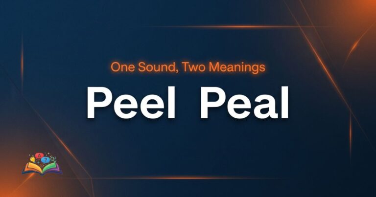 Premium featured image showing the difference between peel and peal in a modern word comparison design