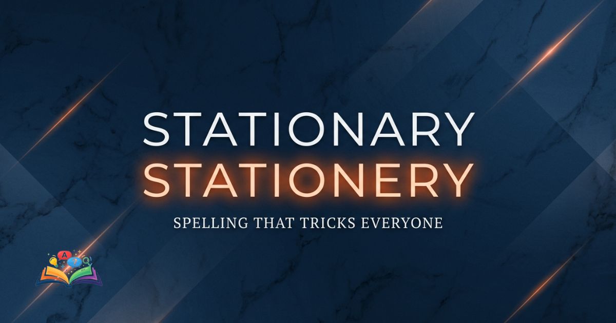 Premium featured image showing the difference between stationary and stationery with stylish highlighted typography