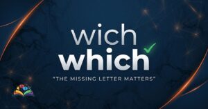 Premium featured image showing the spelling comparison between wich and which with which highlighted as correct