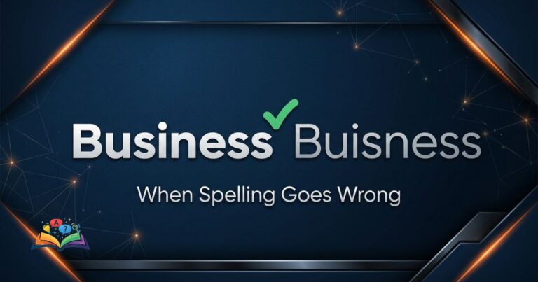 Premium featured image showing business vs buisness spelling comparison with business highlighted as the correct spelling