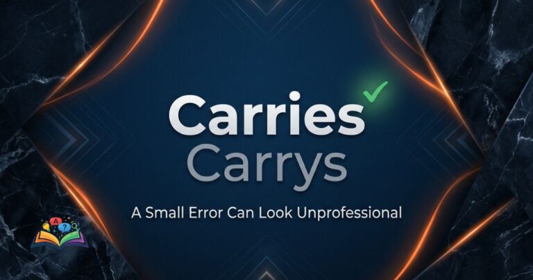 Premium featured image showing carries or carrys spelling comparison with carries highlighted as the correct spelling