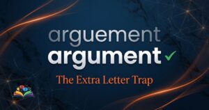 Premium featured image showing arguement vs argument with the correct spelling highlighted