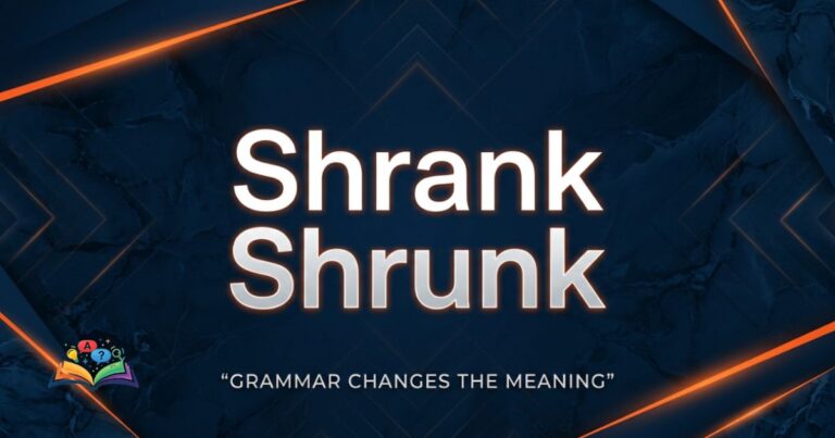 Premium featured image showing shrank vs shrunk grammar usage in modern English
