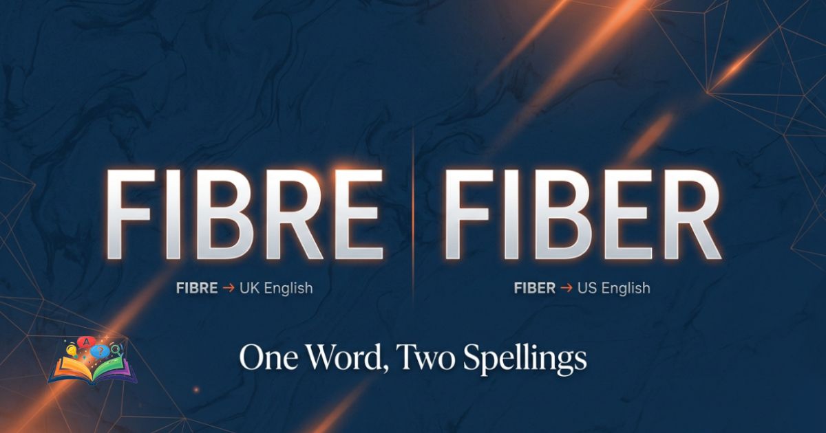 Side-by-side comparison of fibre and fiber with UK and US English labels