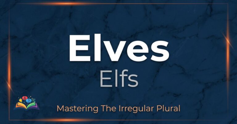 Premium text graphic displaying elfs or elves on a textured deep navy background with vibrant orange light accents highlighting the correct plural form.