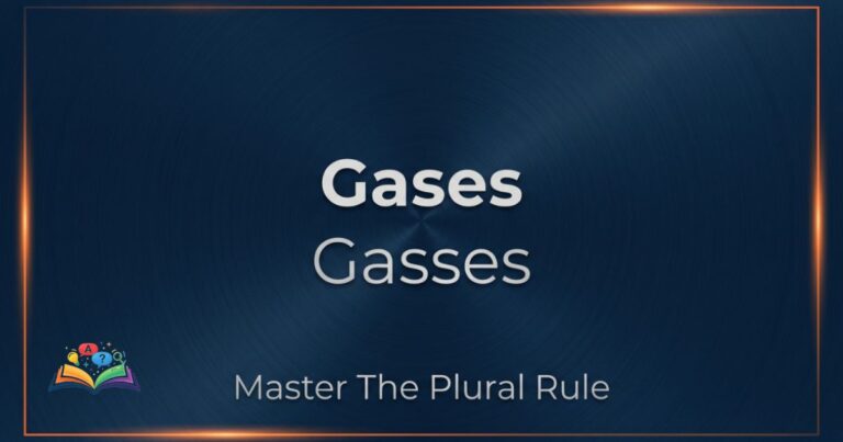 Premium typography graphic showcasing the spelling choice between gasses or gases on a dark architectural background.