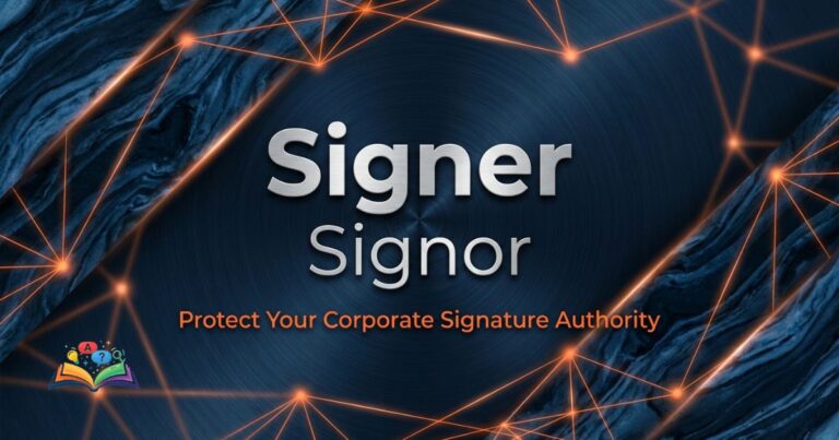 Premium typography graphic comparing signor or signer on a textured deep navy background with vibrant orange accents.
