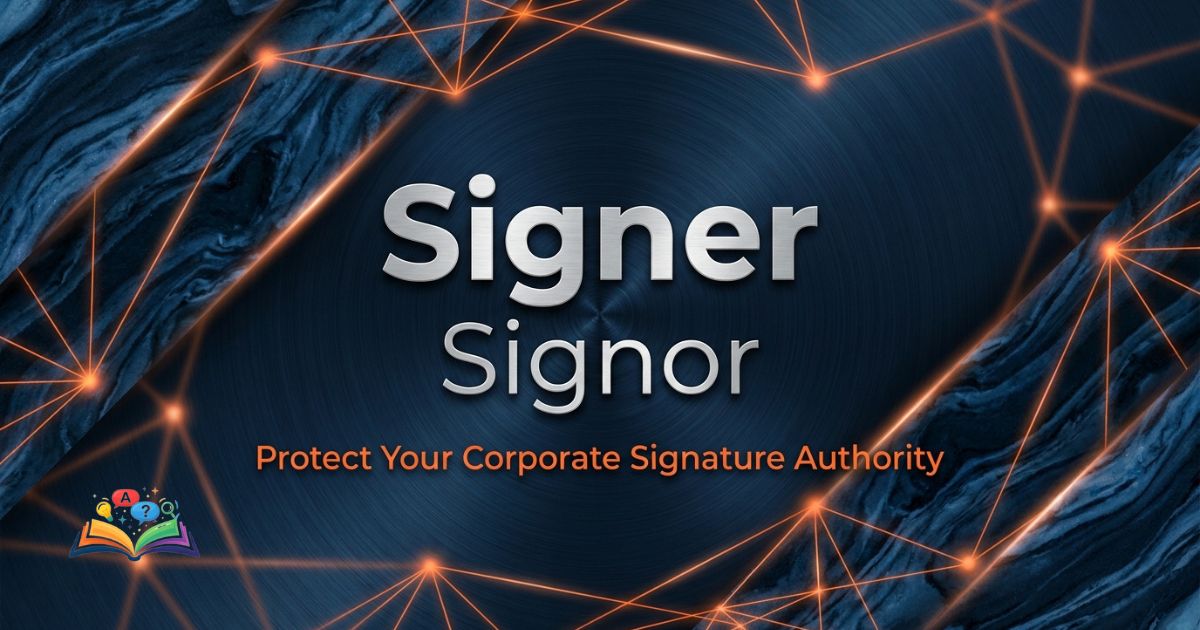 Premium typography graphic comparing signor or signer on a textured deep navy background with vibrant orange accents.