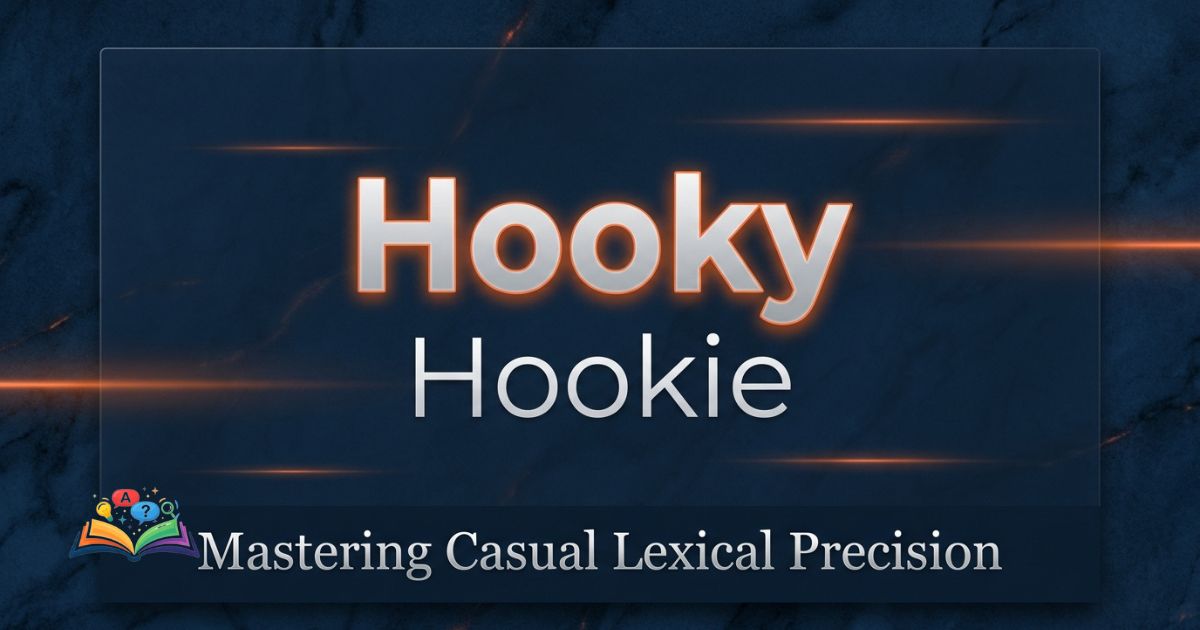 Premium typography graphic comparing the correct spelling of hooky versus the incorrect spelling hookie on a professional dark blue background.