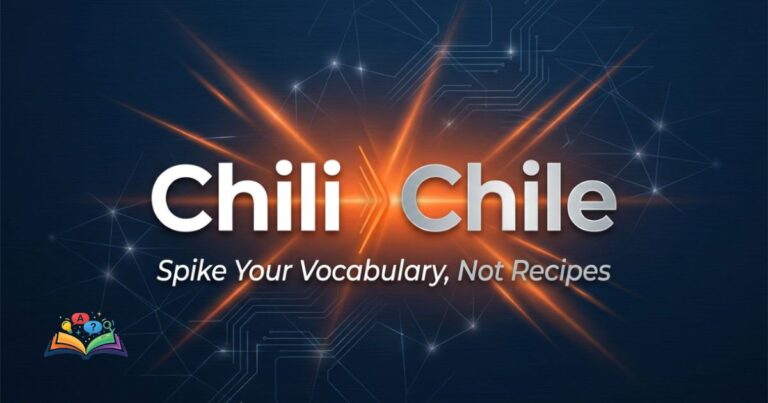 Featured graphic displaying Chili versus Chile with regional and culinary distinctions in US and UK English.