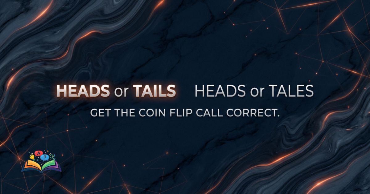 A modern, premium graphic comparing the spelling of "heads or tails" using deep navy and orange textures.