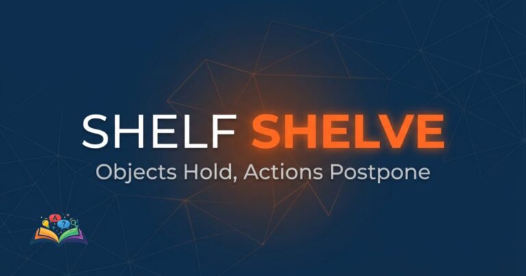 Premium infographic showing 'Shelf' and 'Shelve' with an orange accent against a deep navy background.