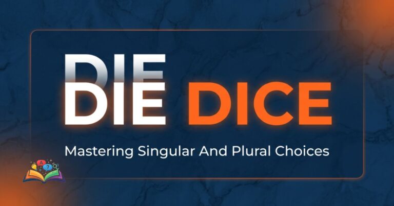 Graphic illustrating the choice between die and dice with modern typography