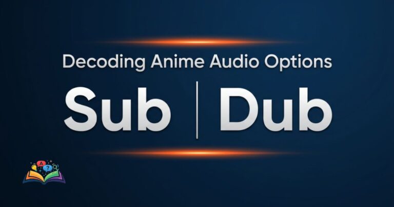 Premium text graphic displaying sub and dub to represent the anime audio debate.